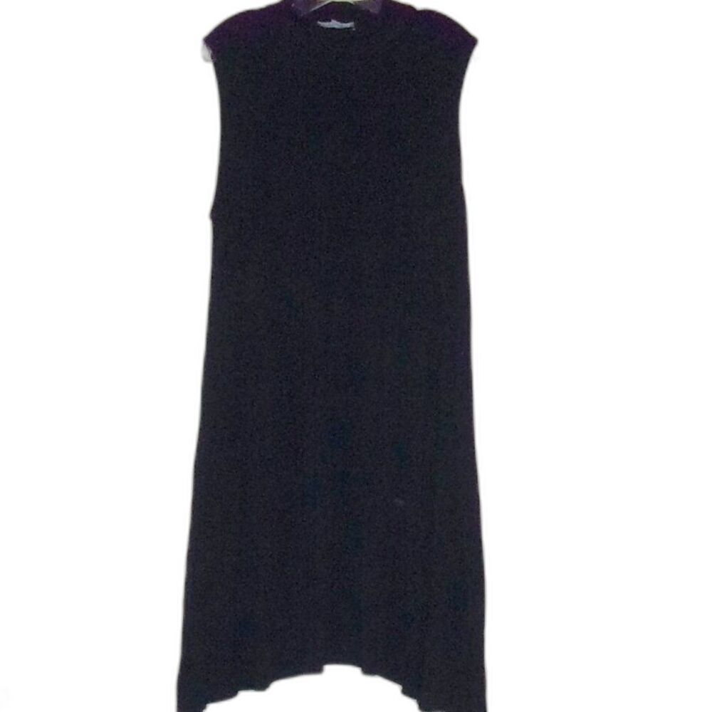 Joan Vass T-Shirt Dress Black Midi Stretchy Soft Sz. XL High Neckline
